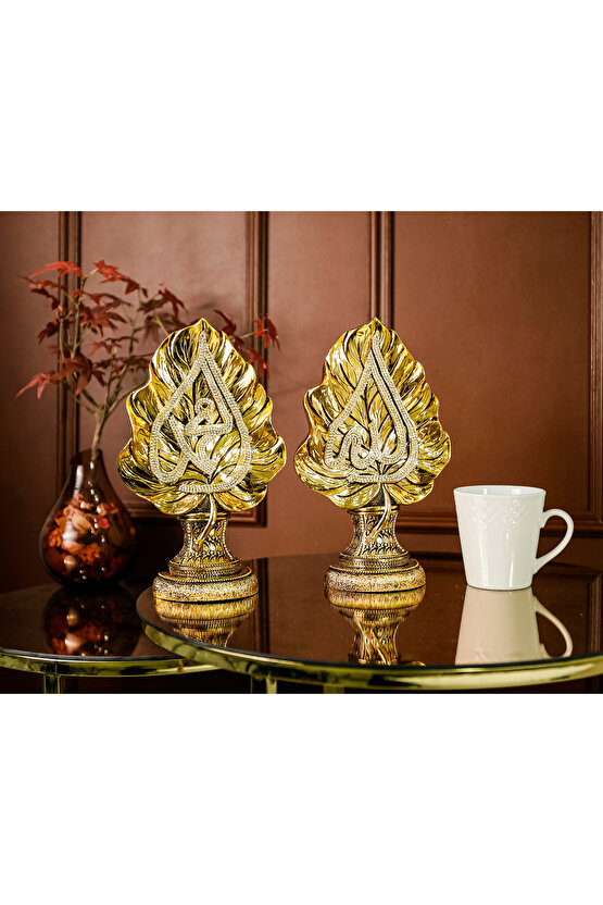 İKİLİ BİBLO SETİ HEDİYE LÜKS OBJE DEKORATİF YAPRAK ALLAH MUHAMMED SÜS