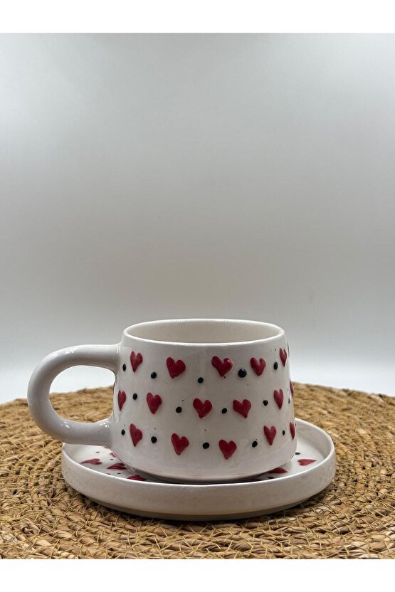 Seramik El Yapımı Altlıklı Kupa Fincan Seti