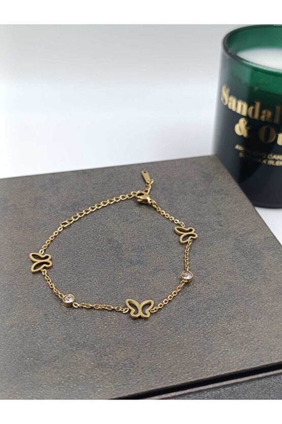 Mini Kelebek Detaylı Çelik Bileklik
