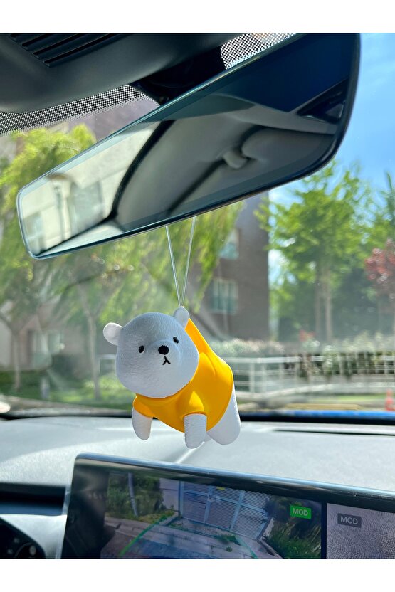 Sevimli Ayıcık Sarı Renk Araba Ayna Süsü Dikiz Aynası Süsü Tasarım