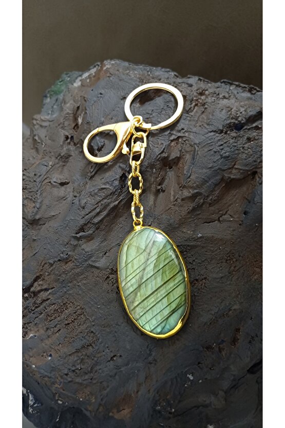 Doğal Taş Labradorit Anahtarlık 5×3 cm Nazar Koruma İçsel Güç
