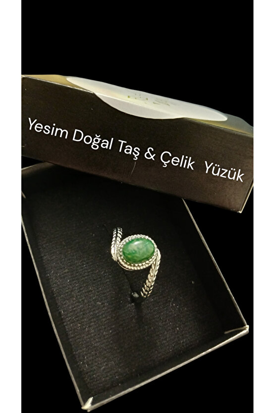 Doğal Taşlı Çelik Yüzük Ayarlanabilir Ebat