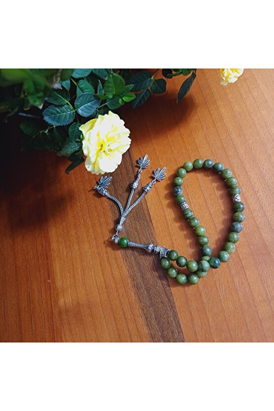 Doğal Taş Yeşim Kristali Erkek Tesbih 33 Lü