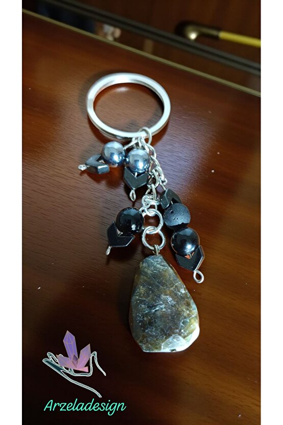 Doğal Taş Labradorit Anahtarlık Lav Taşı Obsidyen Terahertiz Taşları ile Birlikte Koruma Enerjisi