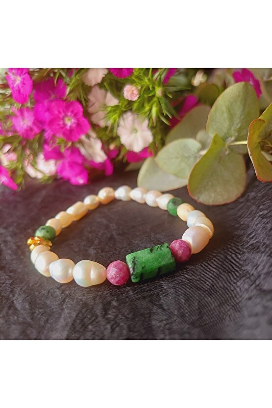 Dogal Taş Yakut İnci ve Yakutlu Rubizoit Bileklik Disil Enerji, Alma Verme Dengesi Kadin Bileklik