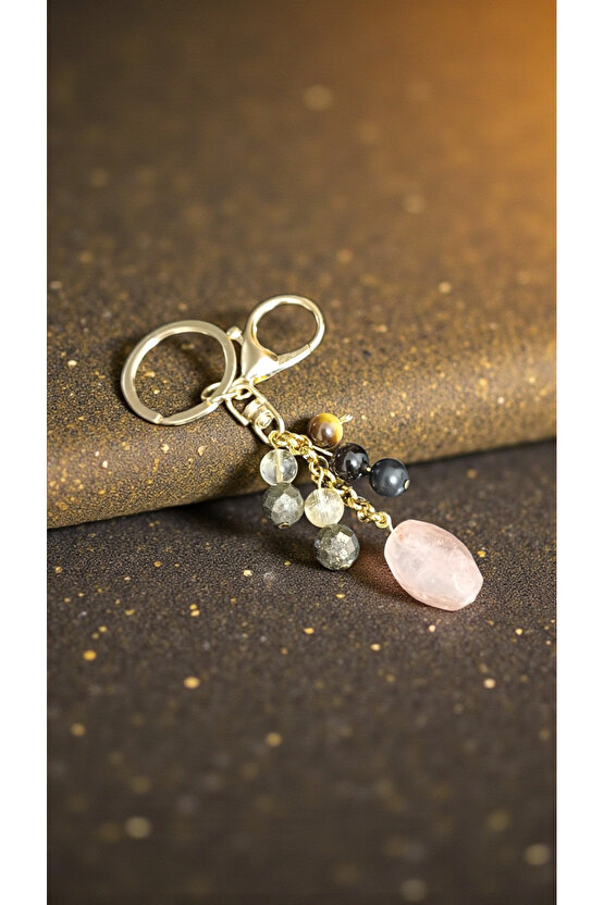 Doğal Taş  BEREKET ANAHTARLIĞI  (KUVARS SİTRİN PIRIT OBSIDYEN SUNGIT)