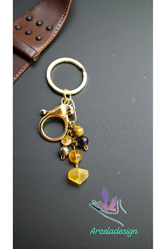 Doğal Taş Sarı Florıt Anahtarlık (BEREKET VE KORUMA)