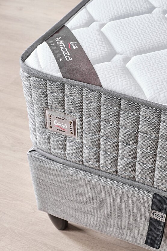 Mimoza Modeli Çift Kişilik Full Ortopedik Yataklı Sandıklı Baza ve Başlık Takımı 3 lü Set