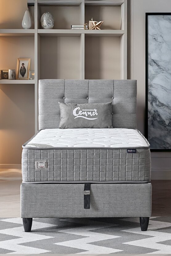 Mimoza Modeli Tek Kişilik Full Ortopedik Antibakteriyel Yataklı Baza ve Başlık Takımı 3 lü Set