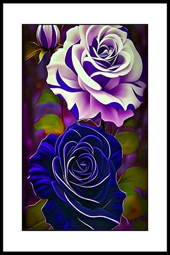 Mavi Beyaz Çiçekler Digital Art ( ÇERÇEVESİZ - ÇERÇEVE YOKTUR ) ( ULTRA HD ) FOLYO AFİŞ - POSTER