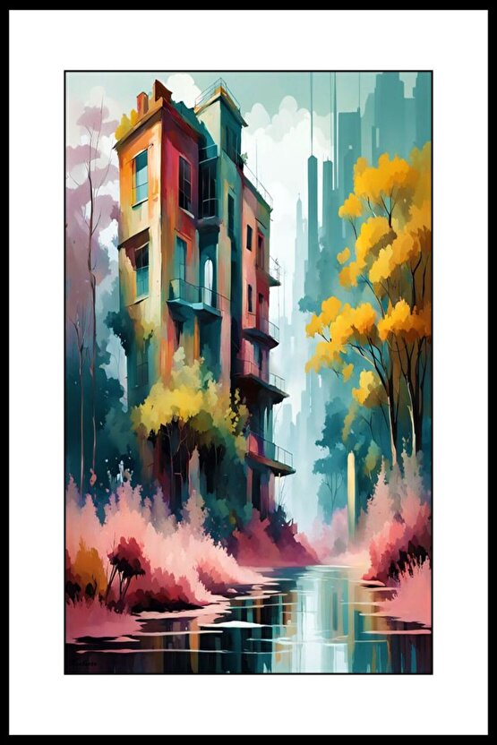 Göl Kenarı Evi Digital Art ( ÇERÇEVESİZ - ÇERÇEVE YOKTUR ) ( ULTRA HD ) FOLYO AFİŞ - POSTER