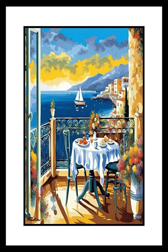 Balkonda Manzara Digital Art ( ÇERÇEVESİZ - ÇERÇEVE YOKTUR ) ( ULTRA HD ) FOLYO AFİŞ - POSTER