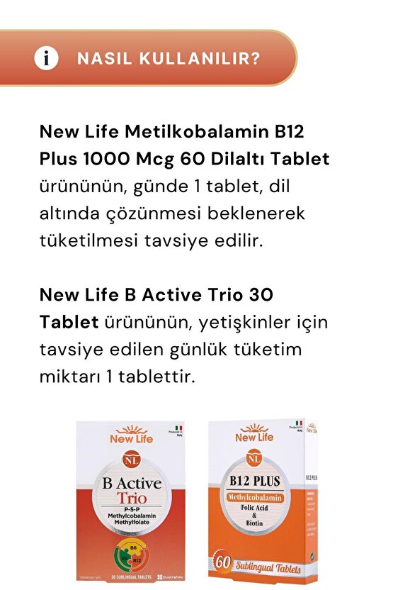 B12 Plus 60 Tablet & B Active Trio Dil Altı 30 Tablet