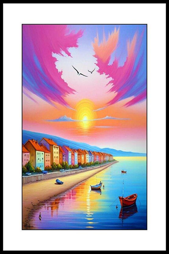 Sahildeki Renkli Evler Digital Art ( ÇERÇEVESİZ - ÇERÇEVE YOKTUR ) ( ULTRA HD ) FOLYO AFİŞ - POSTER