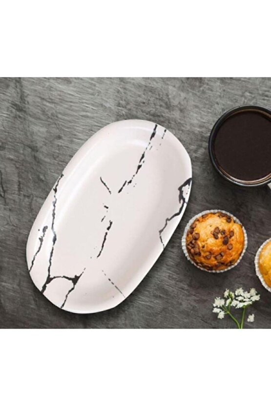 Hitit 19 Cm Mat Beyaz Mermer Desen Kayık Tabak Tk