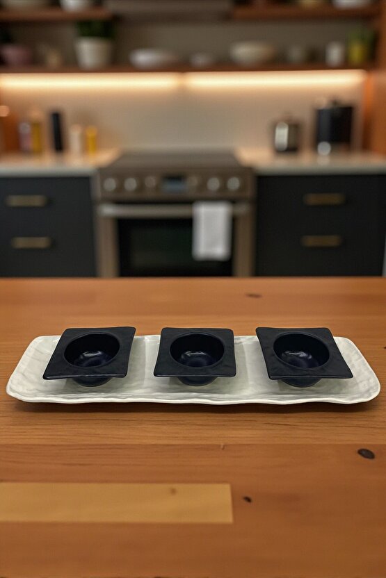 Wood 41 cm Porselen Kayık Sunum Tabağı  Porselen Sosluk Kase 12cm