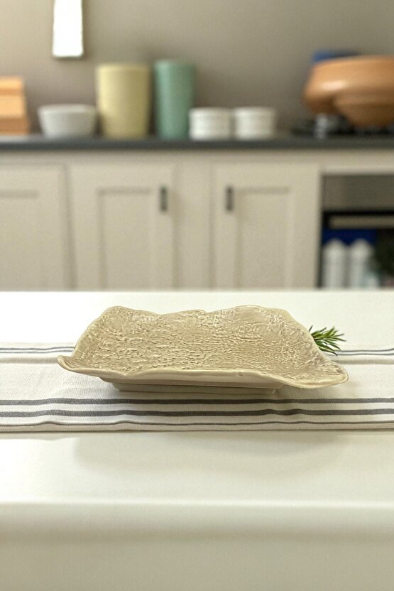 Wood 25 cm Porselen Dikdörtgen Gondol Kayık Tabak Sushi Tabağı