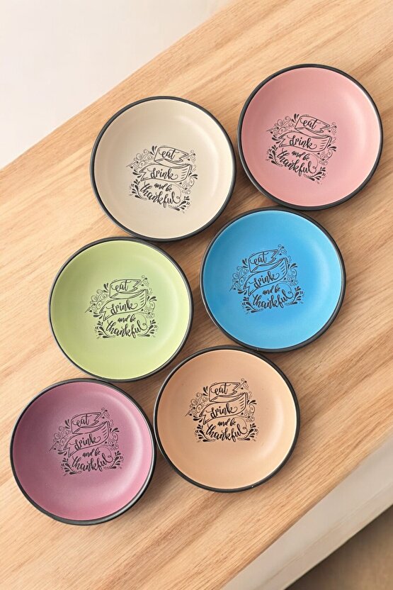 Renkli Mottolu 13cm Kahvaltılık  Çerezlik 6 Adet Çeyizlik