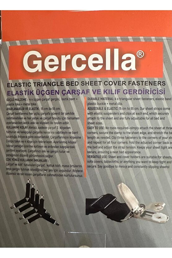 Elastik Üçgen Çarşaf Ve Örtü Gerdiricisi ve çarşaf tutucuısu Kısa Tip Siyah