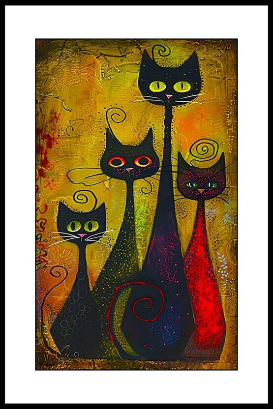 Kedi Ailesi Digital Art ( ÇERÇEVESİZ - ÇERÇEVE YOKTUR ) ( ULTRA HD ) FOLYO AFİŞ - POSTER