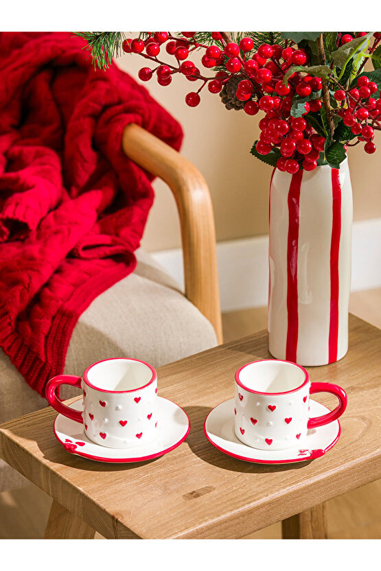 LCW HOME Kırmızı Kalp Baskılı 2 Kişilik Kahve Fincan Takımı 110 Ml
