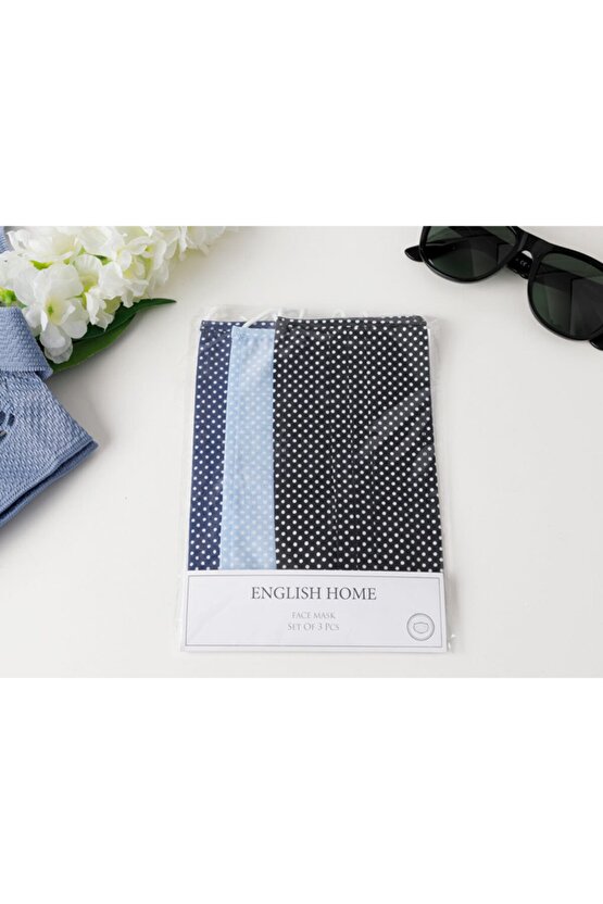 Polka Dot Pamuk Maske 9,5x18 Cm Siyah - Lacivert - Gri
