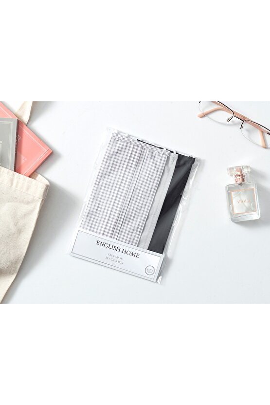 Ekose Pamuk Maske 9,5x18 Cm Siyah - Gri