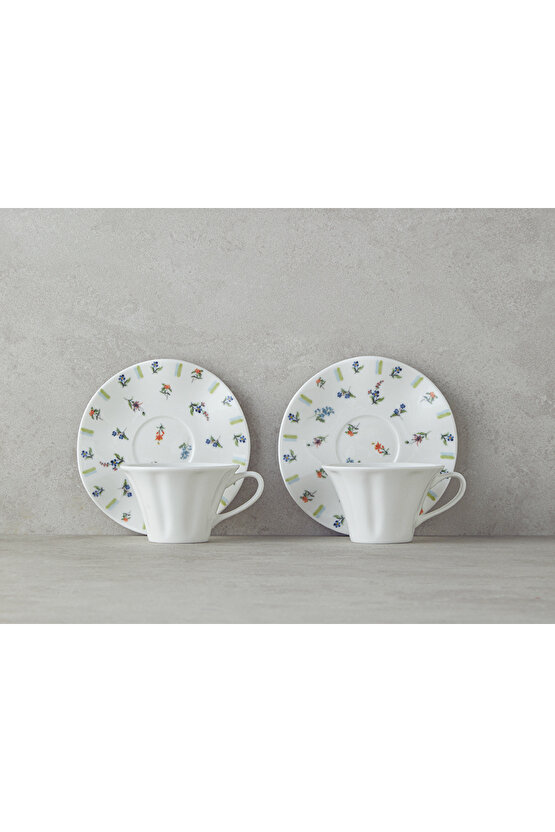 Pleasant Porselen 4 Parça 2 Kişilik Fincan Takımı Yeşil-mavi