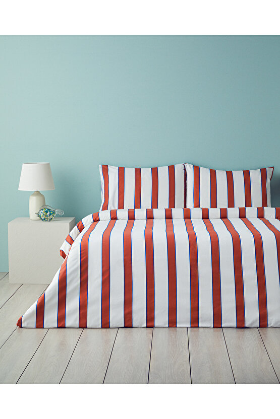 Marine Stripe Çift Kişilik Nevresim Seti Lacivert-Turuncu