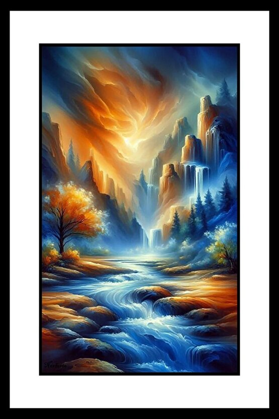 Günbatımı ve Nehir Digital Art ( ÇERÇEVESİZ - ÇERÇEVE YOKTUR ) ( ULTRA HD ) FOLYO AFİŞ - POSTER