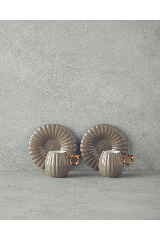 Polka New Bone China 4 Parça 2 Kişilik Kahve Fincan Takımı Vizon