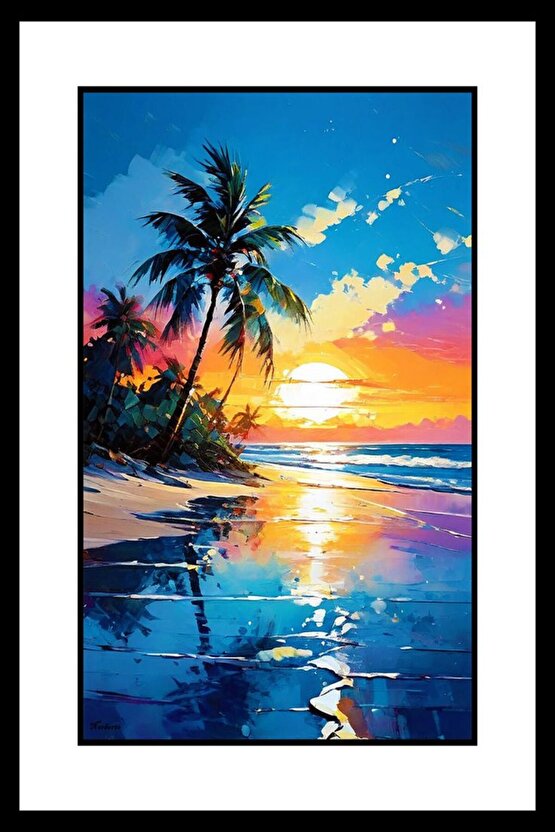 Gün Batarken Sahil Digital Art ( ÇERÇEVESİZ - ÇERÇEVE YOKTUR ) ( ULTRA HD ) FOLYO AFİŞ - POSTER