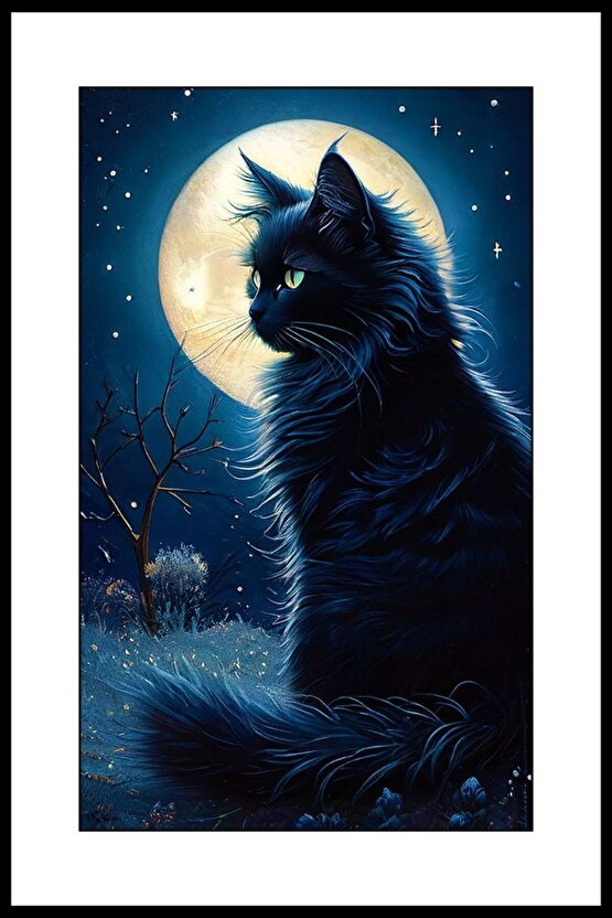 Tüylü Kara Kedi Digital Art ( ÇERÇEVESİZ - ÇERÇEVE YOKTUR ) ( ULTRA HD ) FOLYO AFİŞ - POSTER