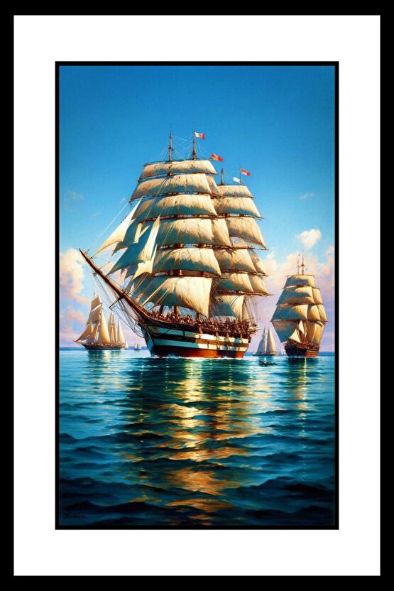 Üç Kalyon Gemisi Digital Art ( ÇERÇEVESİZ - ÇERÇEVE YOKTUR ) ( ULTRA HD ) FOLYO AFİŞ - POSTER
