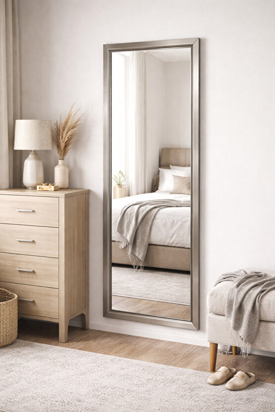 Gümüş Gri Çerçeveli Duvar Aynası & Boy Aynası-Özel Ölçü Seçenekleri-3cm Çerçeve Genişliği