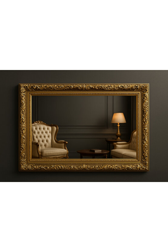 Altın Varaklı Çerçeveli Ayna-9cm Çerçeve Genişliği- Gold Ayna - Klasik Ayna- Salon Ayna