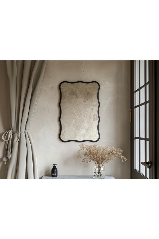 90x60 cm Dikdörtgen Dalgalı Duvar Aynası  Lüks Ayna