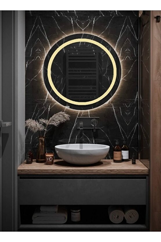 60 cm Kumlamalı Gün Işığı Ledli Yuvarlak Banyo AynasıMakyaj AynasıTrafolu