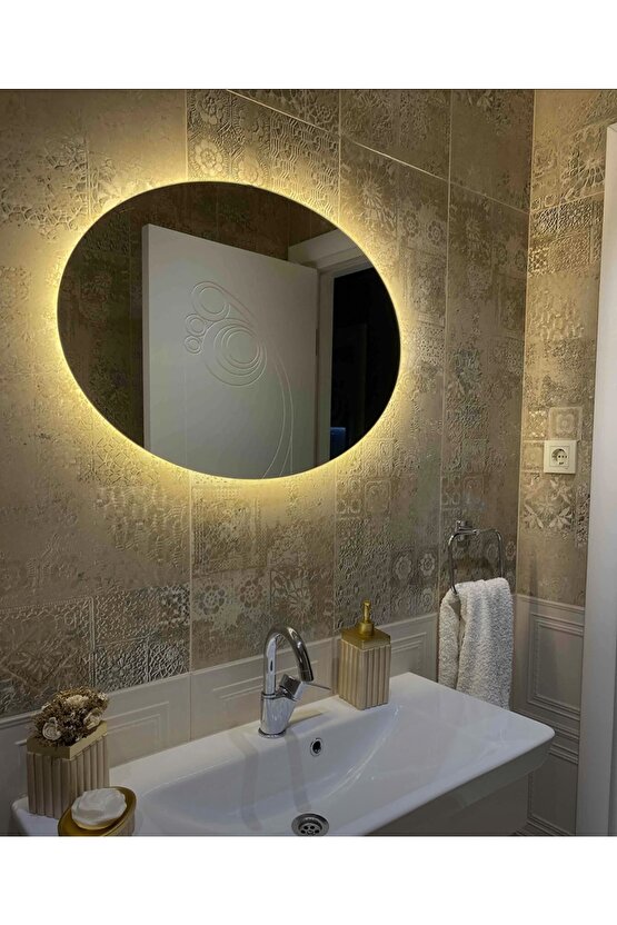 90 X 70 Cm Günışığı Ledli Elips Banyo Aynası Makyaj Aynası Prizli