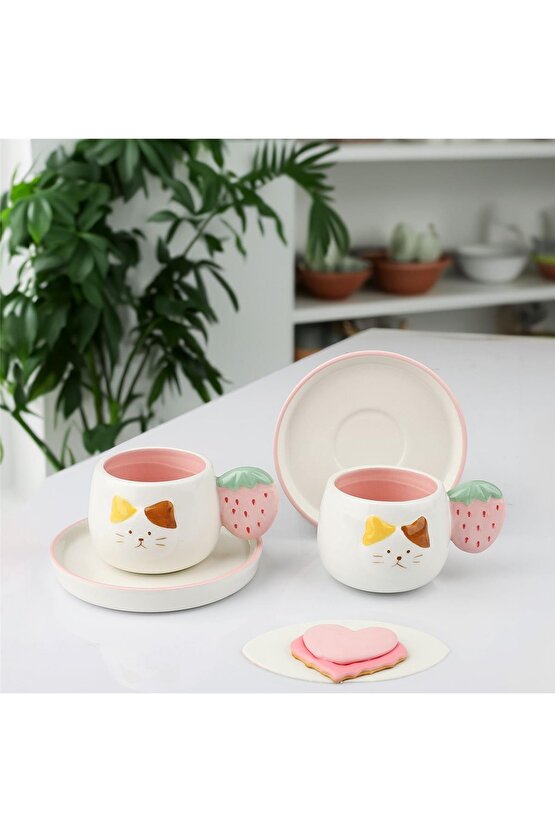 Kosova Kedi Figürlü 2’li Seramik Kahve Fincan Seti 99 ml