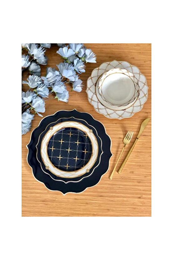 Lacivert Bone China 6 Kişilk 24 Parça Yemek Takımı MSYT0129