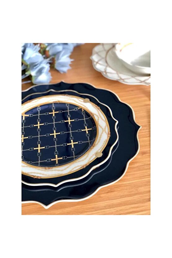 Lacivert Bone China 6 Kişilk 24 Parça Yemek Takımı MSYT0129