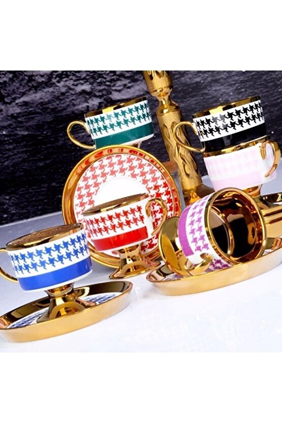 Porselen 90 Cc 6lı Ayaklı Kahve Fincan Takımı