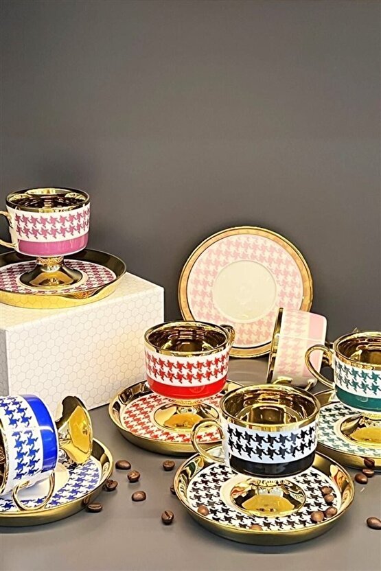 Porselen 90 Cc 6lı Ayaklı Kahve Fincan Takımı