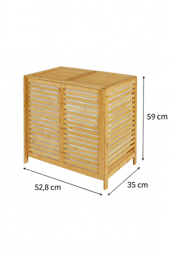 Bambu Kapaklı 105 Lt Çamaşır Sepeti Çok Amaçlı Depolama Dolabı Havalandırmalı Dekoratif Kirli Sepeti