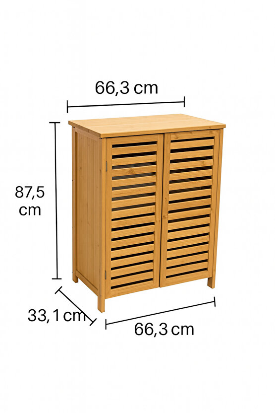 Doğal Bambu Balkon Banyo ve Çamaşır Dolabı – 2 Kapaklı Panjur Tasarım Saklama Dolabı