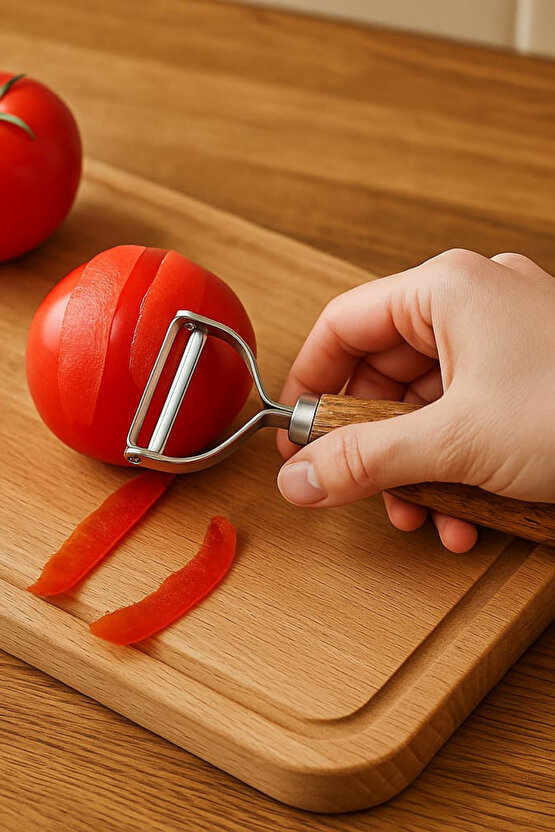 Paslanmaz Çelik Bıçaklı Akasya Kulplu Çok Amaçlı Soyacak