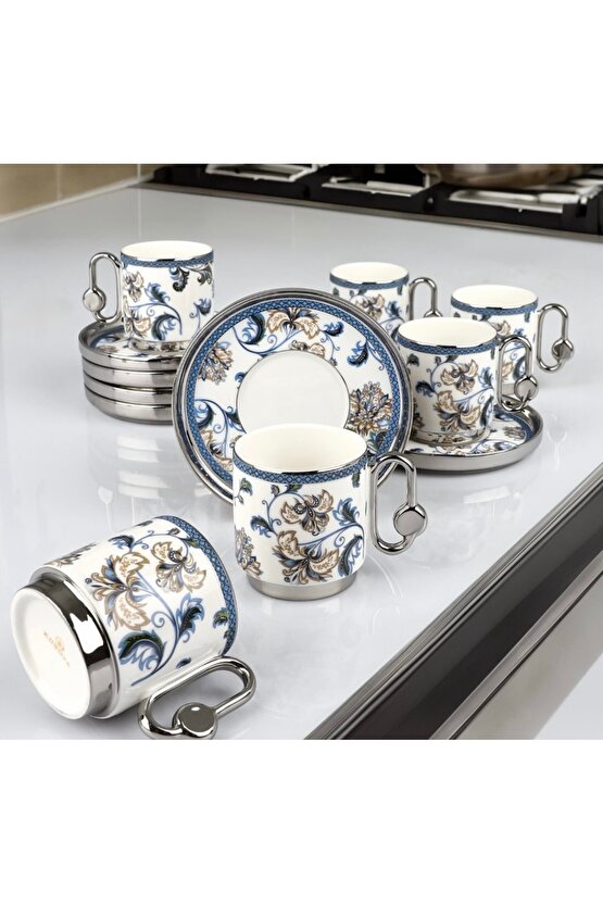 Yeni Tasarım Gümüş Detaylı Vintage Kahve Fincan Takımı Rsy-242