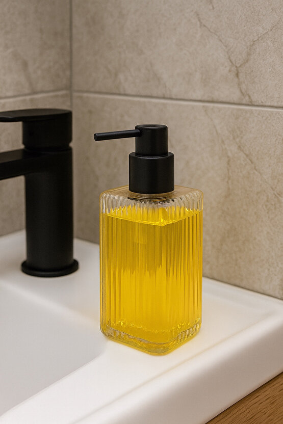 Cam Sıvı Sabunluk – Şık Tasarım, Pompalı Cam Dispenser, Banyo ve Mutfak Kullanımı İçin