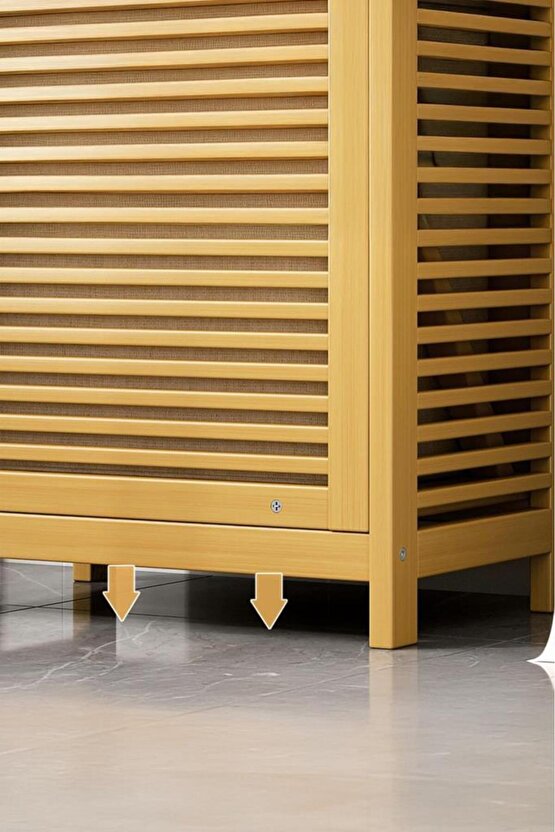 Bambu Dikey Çamaşır Sepeti Raflı Çamaşır Sepeti 40x30x95 Cm